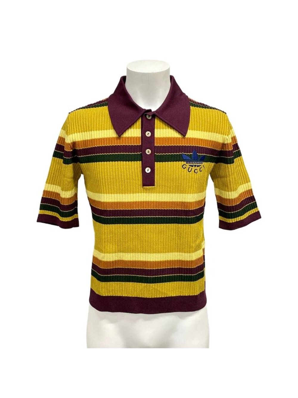 Gucci Short Sleeve Polo Shirt Yellow Green Brown Border Accent Logo M